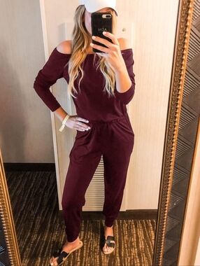PRETTYGARDEN Jumpsuit Casual 2026 Long Sleeve Off Shoulder COLOR RUST! Sz M